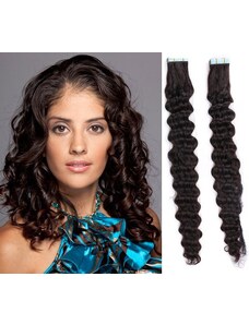 Clipinhair Vlasy pro metodu Pu Extension / TapeX / Tape Hair / Tape IN 60cm kučeravé - prírodné čierne