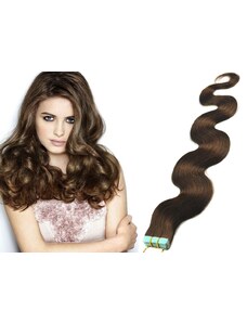 Clipinhair Vlasy pre metódu Pu Extension / Tapex / Tape Hair / Tape IN 50cm vlnité - stredne hnedé