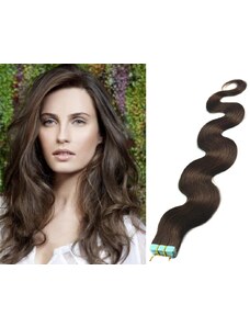 Clipinhair Vlasy pro metodu Pu Extension / TapeX / Tape Hair / Tape IN 60cm vlnité - tmavo hnedé