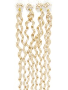 Clipinhair Vlasy pre metódu Micro Ring / Easy Loop / Easy Ring 60cm kučeravé - platina 1 prameň 0,7 gramov