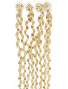 Clipinhair Vlasy pre metódu Micro Ring / Easy Loop / Easy Ring 50cm kučeravé - najsvetlejšia blond 1 prameň 0,7 gramov