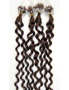 Clipinhair Vlasy pre metódu Micro Ring / Easy Loop / Easy Ring 50cm kučeravé - stredne hnedé 1 prameň 0,7 gramov