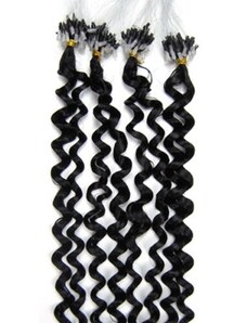Clipinhair Vlasy pre metódu Micro Ring / Easy Loop / Easy Ring 60cm kučeravé - čierne 1 prameň 0,5 gramov