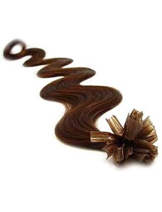 Clipinhair Vlasy európskeho typu na predlžovanie keratínom 50cm vlnité - stredne hnedé 1 prameň 0,5 gramov