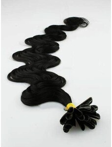 Clipinhair Vlasy európskeho typu na predlžovanie keratínom 60cm vlnité - čierne 1 prameň 0,7 gramov