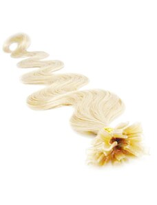 Clipinhair Vlasy európskeho typu na predlžovanie keratínom 60cm vlnité - platina 1 prameň 0,7 gramov
