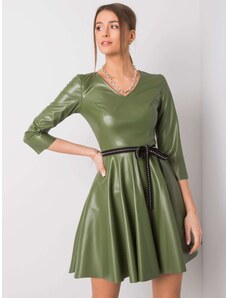 Fashionhunters Green dress made of eco-leather
