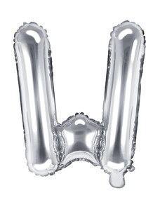 PartyDeco Fóliový balón Mini - Písmeno W 35cm strieborný