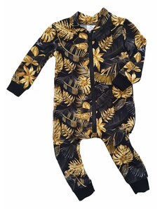 ZuMa Style Overal pre bábätká chlapčenský čierny so vzorom zlaté listy - 62, Čierna