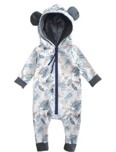 ZuMa Style Overal pre bábätká chlapčenský s kapucňou - vzor listy - 86, Biela