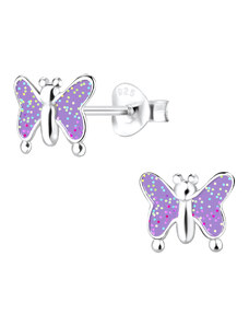Klenoty Amber Strieborné náušnice Motýlik s fialovými krídelkami