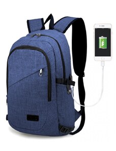 KONO unisex batoh E6715 s USB portom modrý 20l