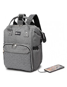 KONO Šedý batoh pre mamičky s USB portom vhodný aj na kočík