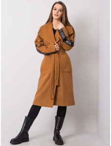 BASIC Hnedý dámsky kabát s pruhom na rukáve -LK-PL-508316.95P-brown