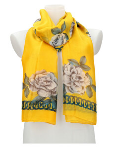 Cashmere Dámska letná šatka / šál 179x100 cm žltá s kvetmi