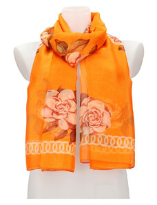 Cashmere Dámska letná šatka / šál 179x100 cm oranžová s kvetmi