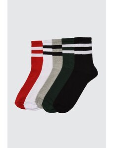 Trendyol Collection Viacfarebné bavlnené pruhované ponožky 5 balíčkov pre vysokoškolské tenisky strednej veľkosti