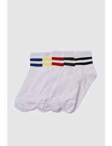 Trendyol Collection Biele 5 balení bavlnené farebné pruhované vysokoškolské tenisové ponožky strednej veľkosti