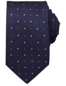 Quentino Tmavo modrá pánská kravata s bílo červenými bodkami