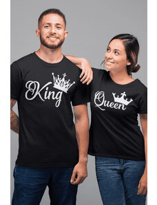 MMO Tričká pre páry King Queen Vyberte farbu: Čierna, Dámska veľkosť: XS, Pánska veľkosť: XS