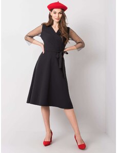 BASIC Čierne elegantné šaty s bodkami na rukávoch -LK-SK-507852.09X-black