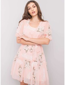 Basic Svetlo-ružové kvetinové šaty s mašľovým opaskom