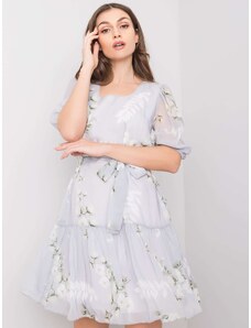 Basic Svetlo-sivé kvetinové šaty s mašľovým opaskom