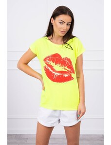 Kesi Lip print blouse neon yellow + red