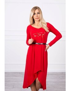 Kesi Dress with a decorative belt and red lettering