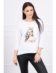 Kesi Blouse with graphics of a girl in glasses 3D white