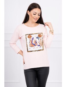 Kesi Blouse with 3D graphics and decorative pom pom powder pink