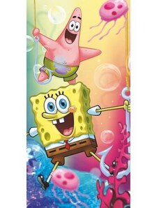 CARBOTEX Detská plážová bavlnená osuška Spongebob a Patrik / 70 x 140 cm