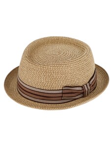 Fiebig - Headwear since 1903 Béžový porkpie klobúk od Fiebig - dvojfarebná stuha