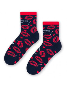 Steven Dámske ponožky tmavo modré s červenými pusinkami, veľ. 38-40