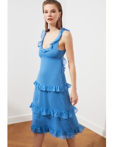 Trendyol modré volánové šifónové šaty