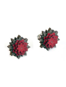 BeWooden Drevené náušnice Red Flower Earrings