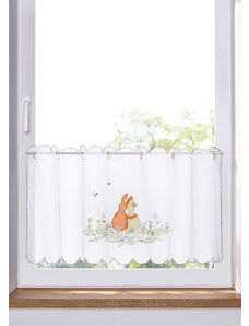 bonprix Vitrážková záclona s vyšívanými zajacmi, farba biela, rozm. v/š: 60/145 cm
