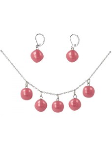WAGA - Súprava sklenených šperkov ružová DOTS náhrdelník + náušnice SOU1113