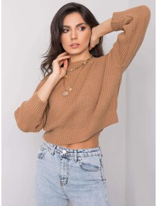 Basic Krátky pletený sveter hnedej farby Claudette RUE PARIS