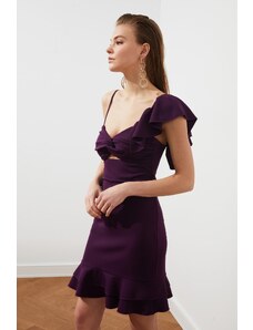 Trendyol fialový golier detailné šaty