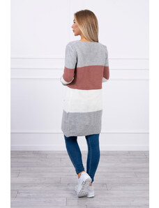 MladaModa Trojfarebný kardigánový sveter model 2019-12 šedý+fialový