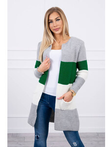 MladaModa Trojfarebný kardigánový sveter model 2019-12 šedý+zelený