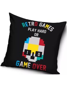 Carbotex Vankúš Retro Games - Play hard or game over - 40 x 40 cm
