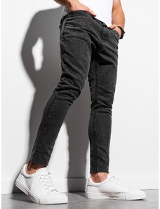 Ombre Clothing Pánske džínsové nohavice so surovými nohavicami SLIM FIT - čierne V3 OM-PADP-0146
