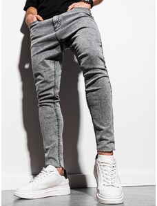 Ombre Clothing Pánske džínsové nohavice so surovým lemom SLIM FIT - sivé V1 OM-PADP-0146