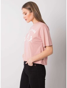 Fashionhunters Dusty pink T-shirt with Piper RUE PARIS print