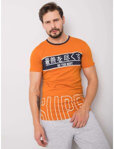 Fashionhunters Oranžové pánske bavlnené tričko