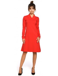 BE B044 Trapézové šaty s rebrovaným lemovaním - červené