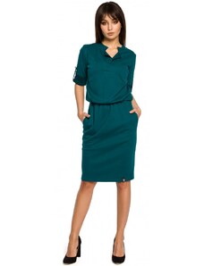 BE B056 Pletené košeľové šaty - zelené