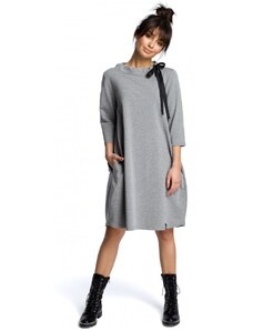 BeWear B070 Nadmerné šaty s opaskom na zaväzovanie - sivé